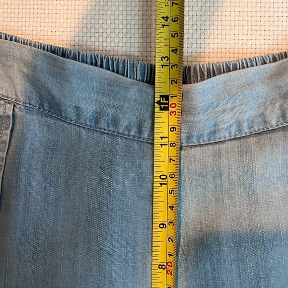 Japna Chambray Viscose Lightweight Pull On Elastic Waist Shorts Pockets Medium - Picture 6 of 7